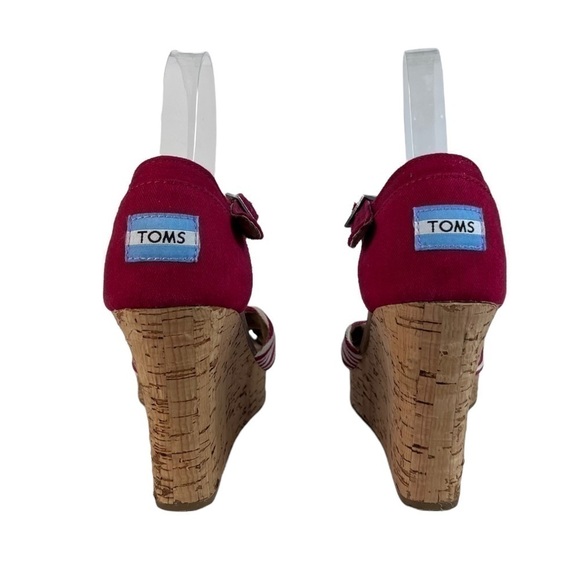TOMS Sienna Cork Wedge Sandal W9 Open Toe
Criss Cross Cherry Red White Stripe - Picture 6 of 11